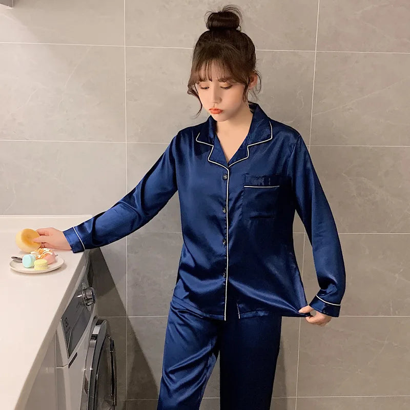 Men's Satin Look Button Front Shirt and Pants Pajama Set