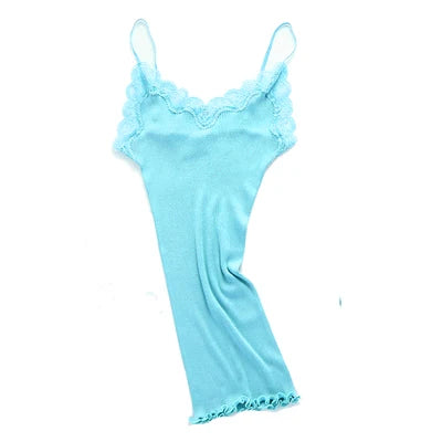 Women's Lace Trim Silk Cotton Blend Camisole with Adjustable Thin Straps