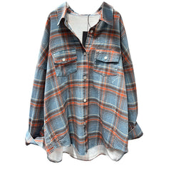 Age-Reducing High Quality Loose Paint Coat Plaid Shirt