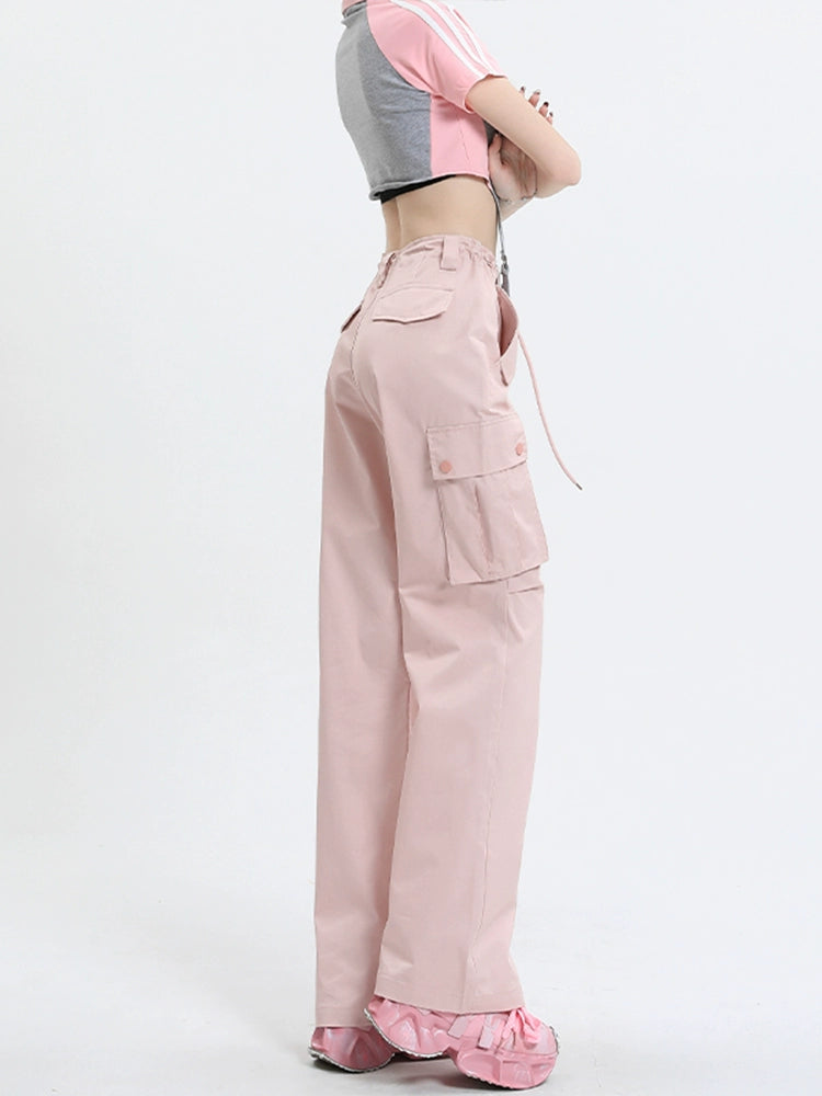 Qiyu Pink American High Waist Work Clothes Jeans for Women  Autumn New Short Straight Loose Trousers
