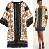 Fashion Ethnic Print round Neck 3/4 Flare Sleeve Mid Length Long Length Dress Export Original Sample Women's Clothes plus Size Summer