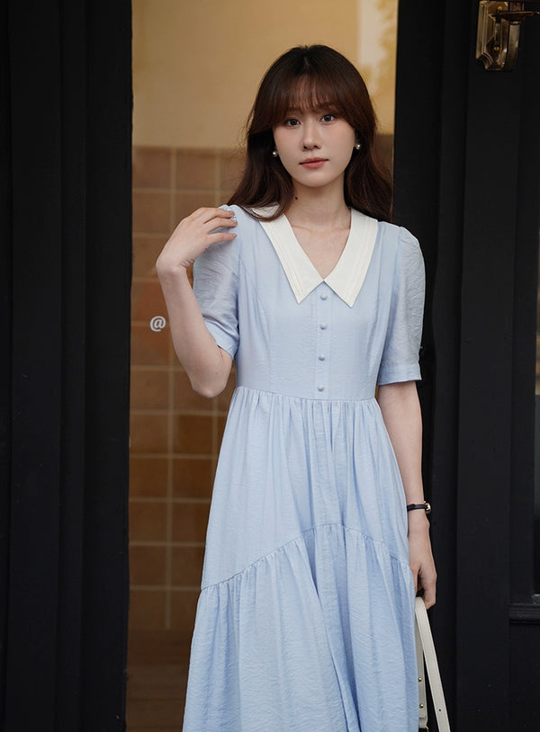 Vertical Texture Lightweight Short Sleeve Dress