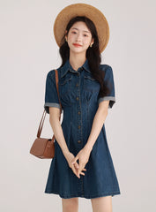 Single Breasted Dark Blue Elegant Denim Dress