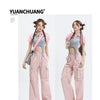 Qiyu Pink American High Waist Work Clothes Jeans for Women  Autumn New Short Straight Loose Trousers