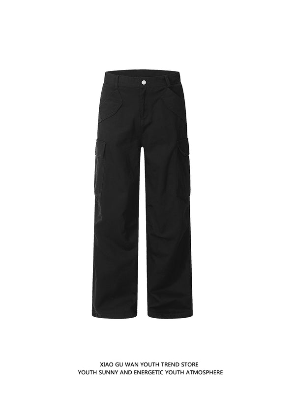 Little Guwan Vibe Solid Color Logging Cargo Pants Men's and Women's Spring American Chinese Fad Loose Wide Leg Straight Casual Trousers