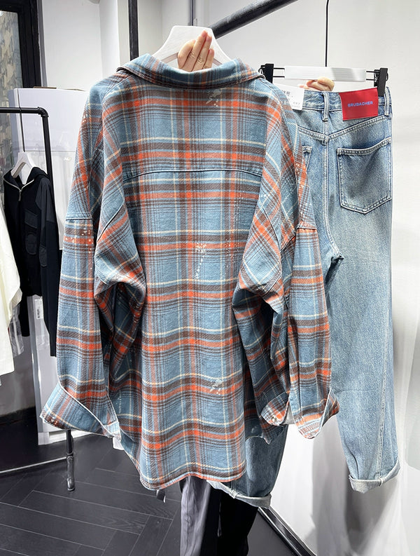 Age-Reducing High Quality Loose Paint Coat Plaid Shirt
