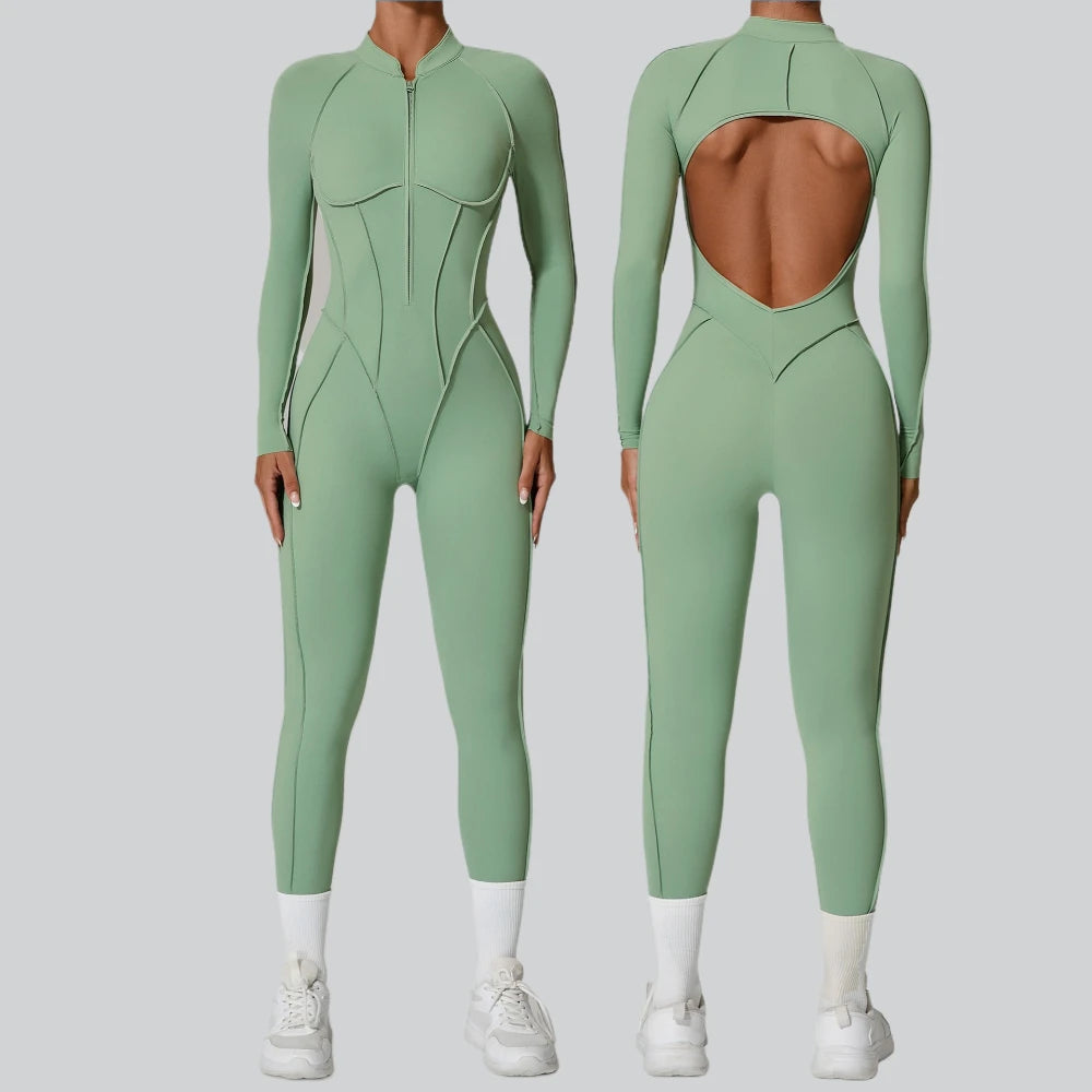 Women's Contoured Workout One Piece with Back Cutout and Multiple Sleeve Styles