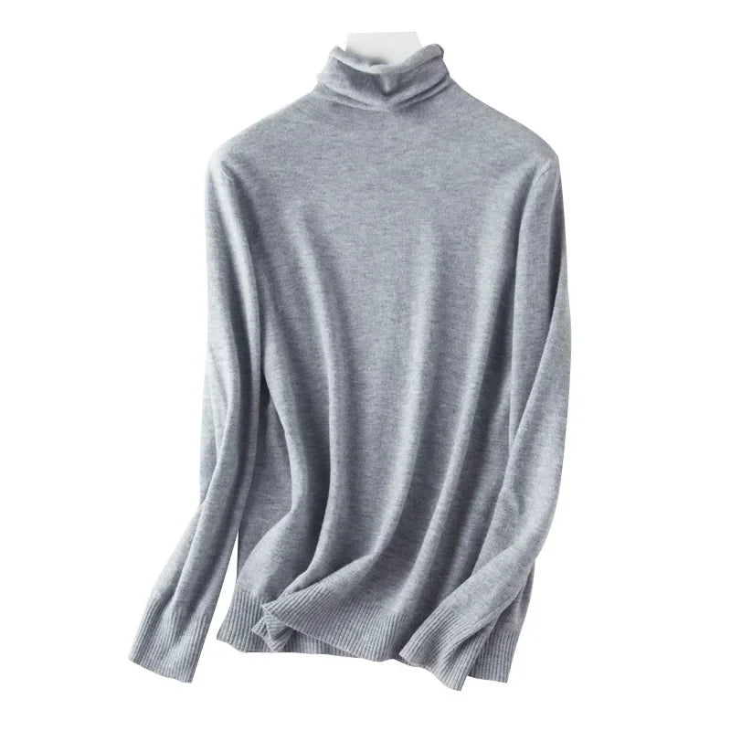 Women's Draped Roll Neck Fine Knit Sweater Casual Knit Layer