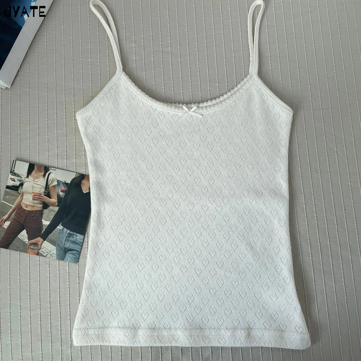Women's Lace Trim Cotton Blend Camisole with Bow and Mixed Pattern Options