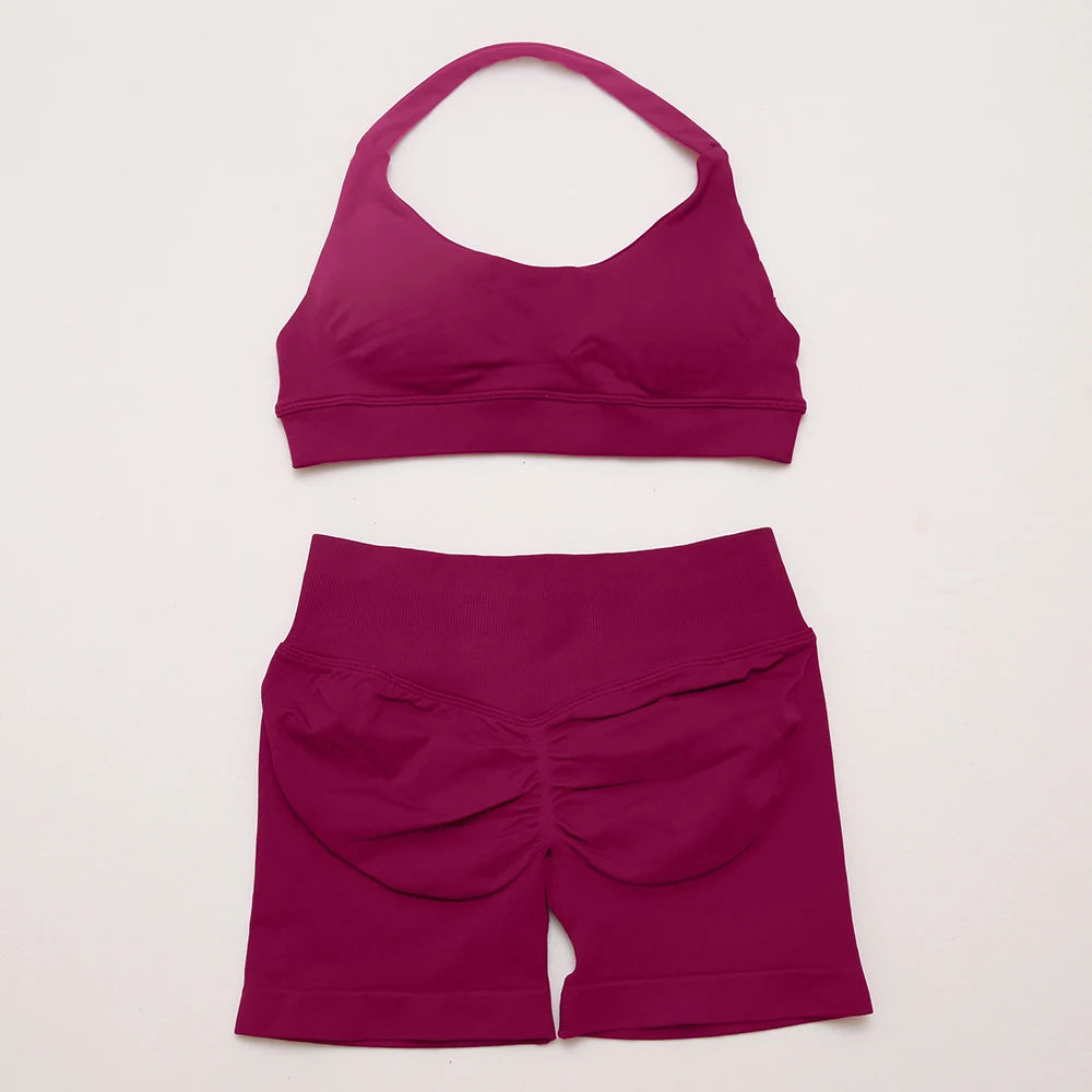 Women's Halter Bra And Shorts Yoga Set For Workout Outfits