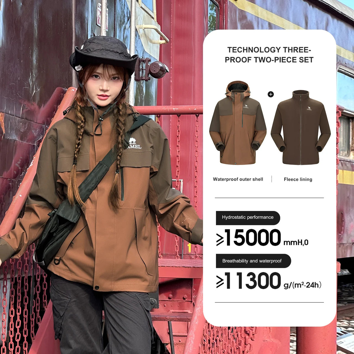 Hooded Long Sleeve Full Zip Outdoor Hiking Jacket with Pockets