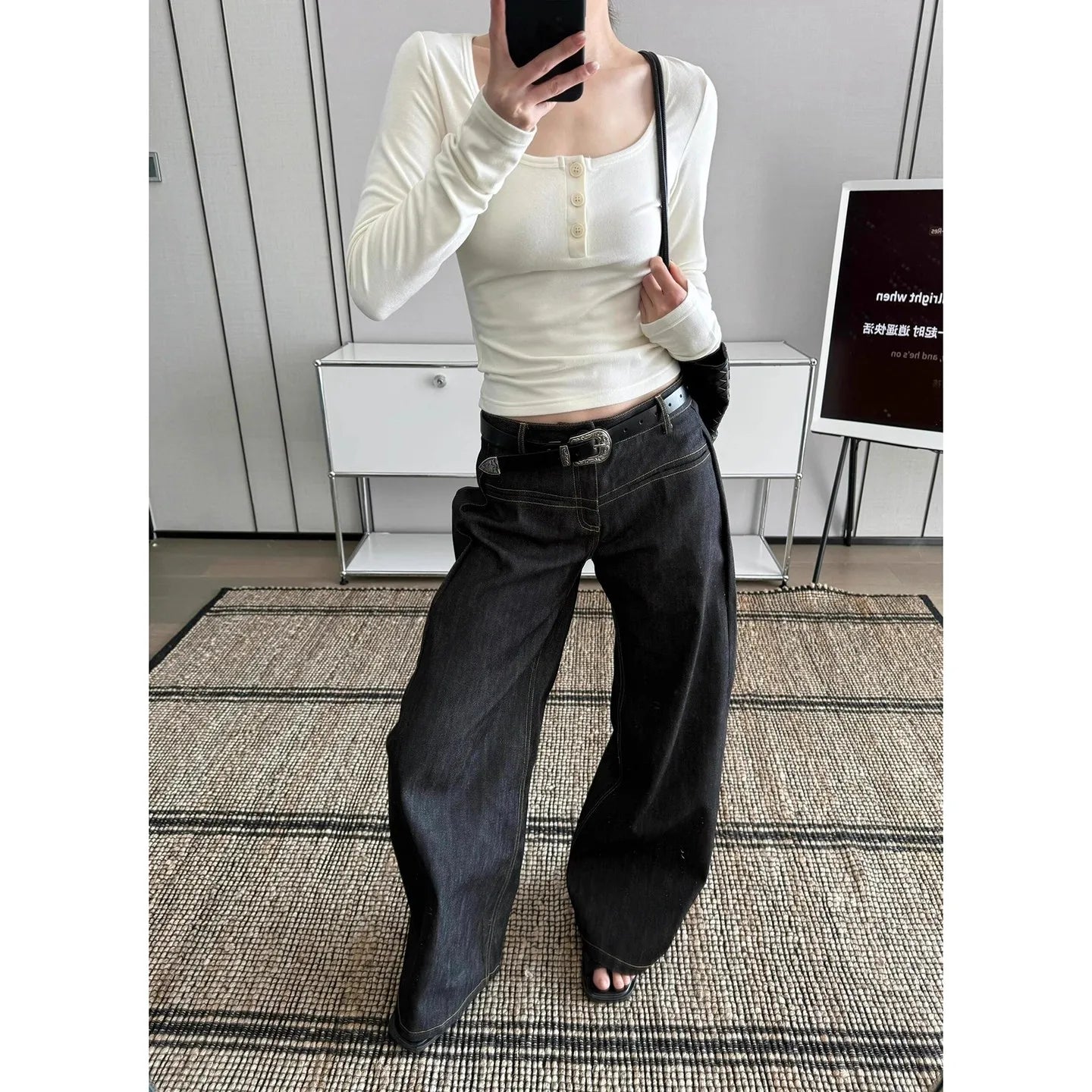 Women's Black High Waist Wide Leg Denim Jeans