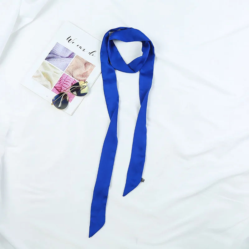 Solid Long Narrow Ribbon Scarf with Pointed Ends