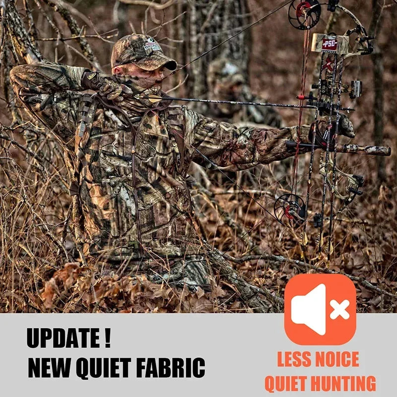 Men's Silent Camouflage Hunting Jacket Soft Shell Outdoor Hiking Fishing Hooded Coat Waterproof Fleece Tactical Jackets