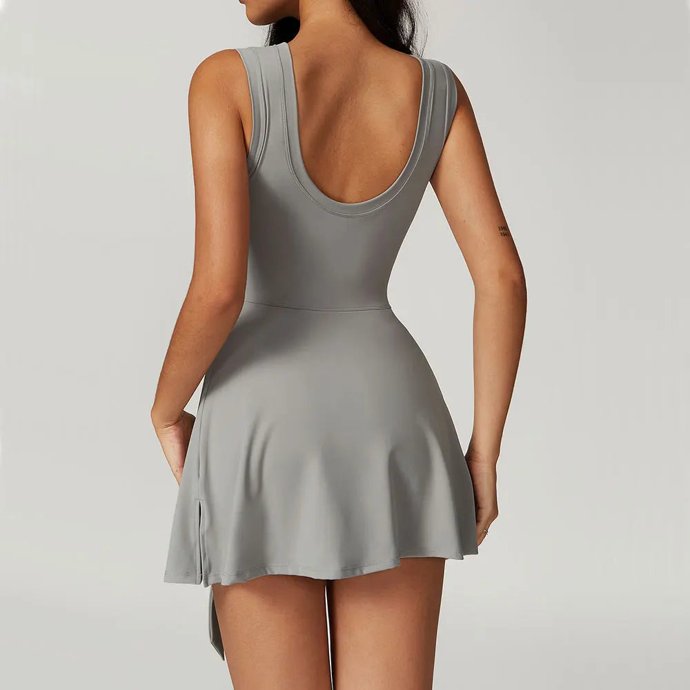 Women's Sleeveless Nylon Blend Athletic Dress with Side Tie Skirt