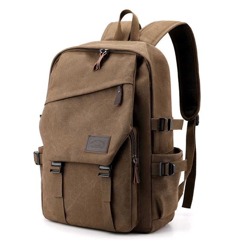 Canvas Travel Backpack with Buckle Front and Adjustable Shoulder Carry Straps