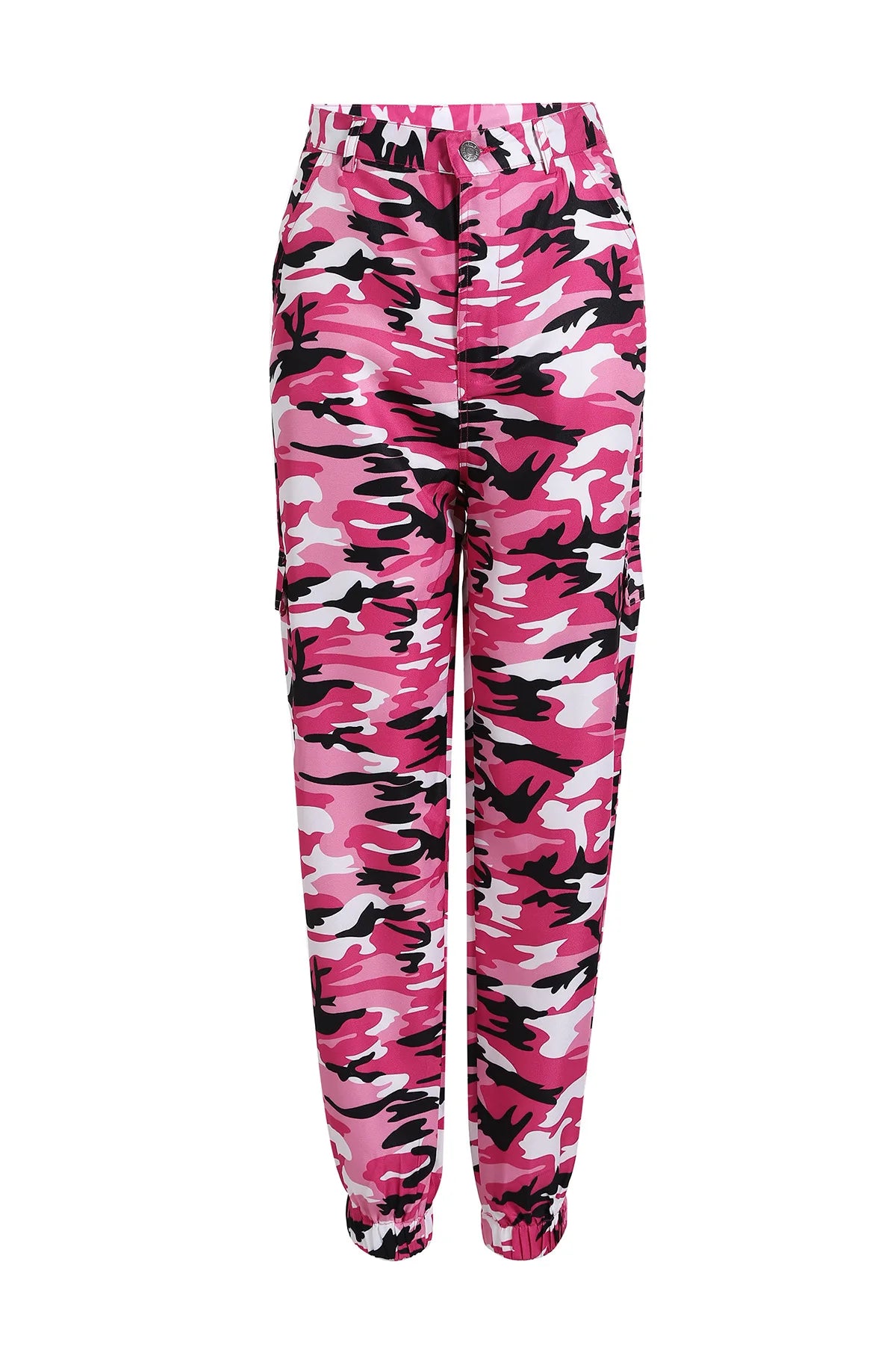Women's Camouflage Cargo Joggers with Side Pockets and Elastic Cuffs