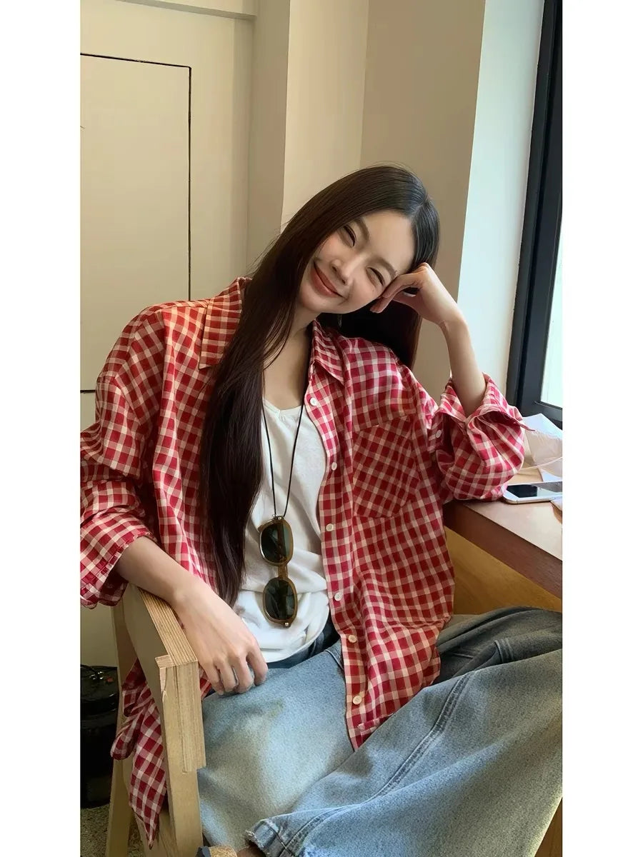 Women's Checked Relaxed Button Front Shirt
