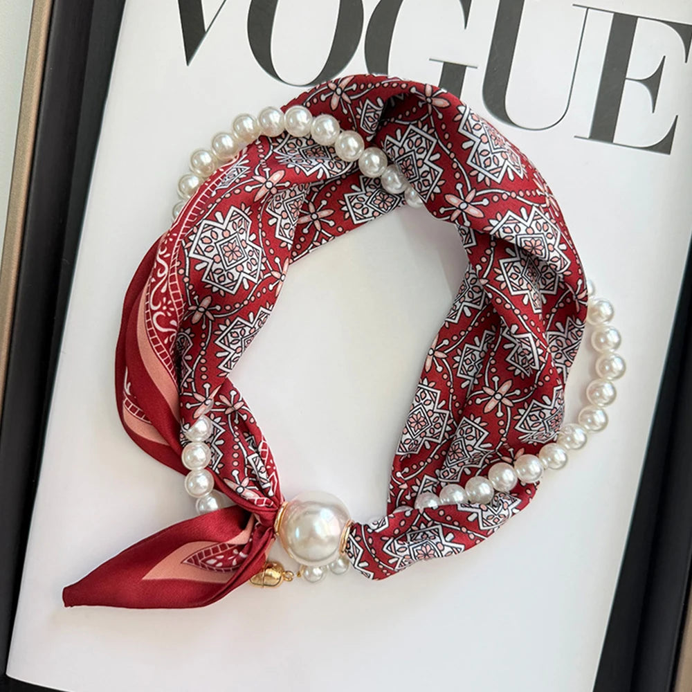 Printed Neck Scarf with Decorative Pearl Style Clasp Options