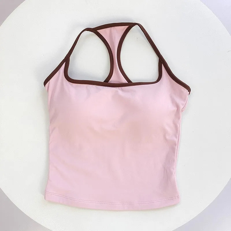 Women's Contrast Trim Racerback Cropped Tank Top