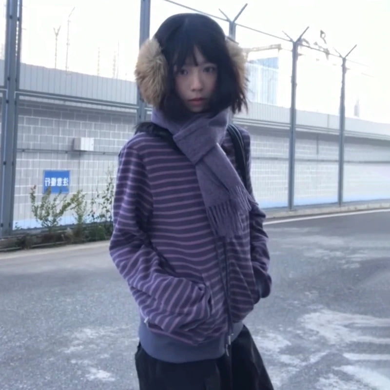 Women's Striped Loose V Neck Sweater Casual Knit Layer