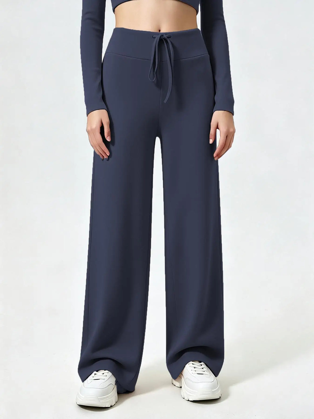 Women's Drawstring Waist Nylon Blend Wide Leg Pants for Yoga and Pilates