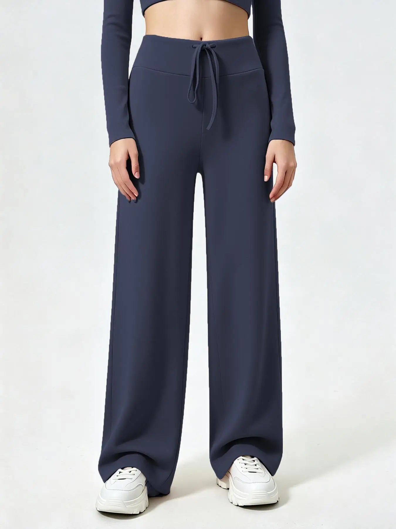 Women's Drawstring Waist Nylon Blend Wide Leg Pants for Yoga and Pilates