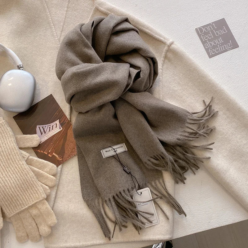 Solid Long Fringed Scarf for Draped Neck Styling