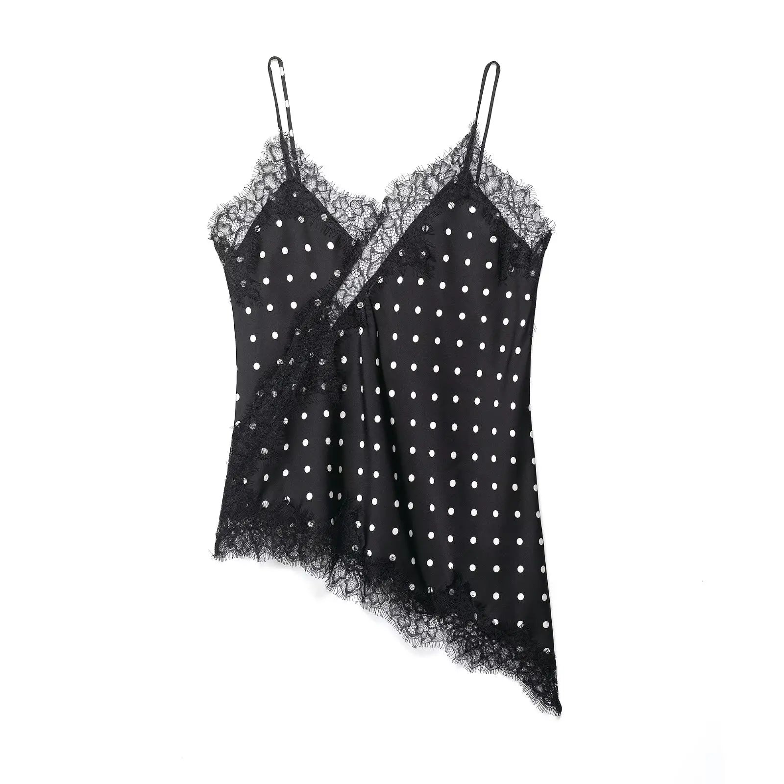 Women's Asymmetric Lace Trim Polyester Camisole with an Open Back