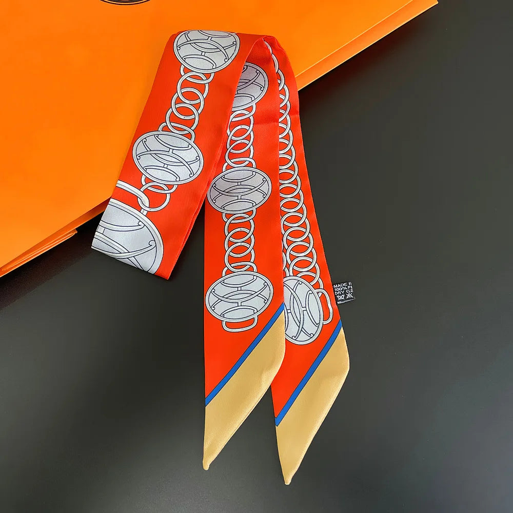 Horse Motif Skinny Scarf with Decorative Printed Patterns