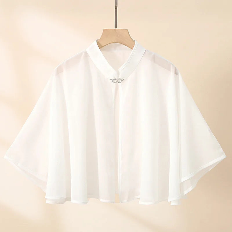 Clasp Front Chiffon Capelet for Layering over Dresses and Tops