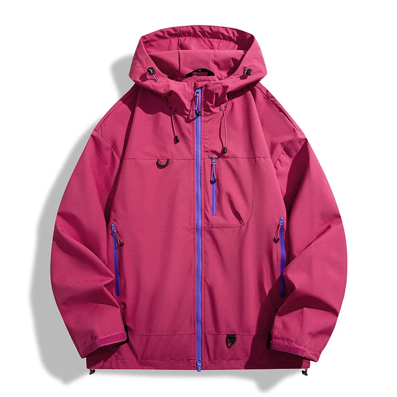 Hooded Long Sleeve Full Zip Outdoor Hiking Jacket with Pockets