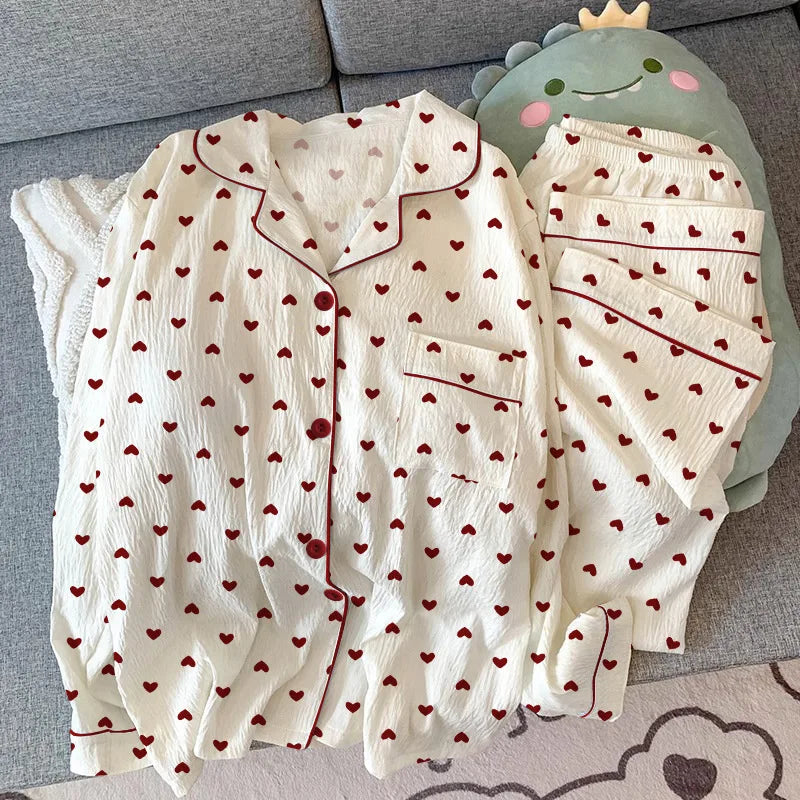 Women's Printed Button Front Long Sleeve Pajama Set with Top and Pants