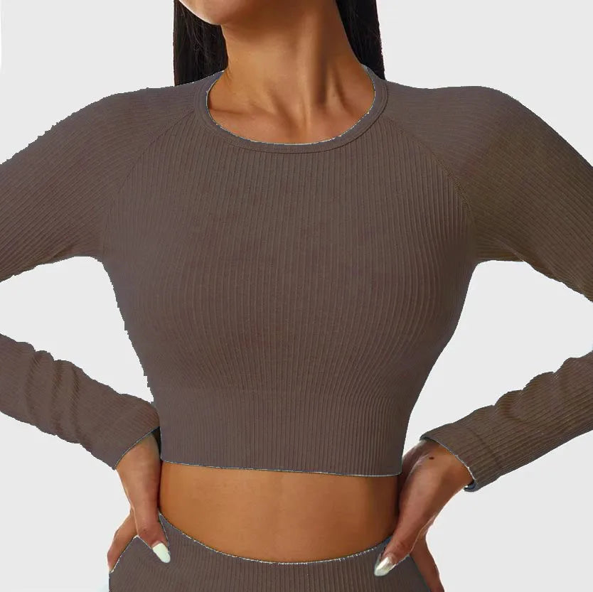 Women's Contrast-Stripe Long-Sleeve Workout Crop Top