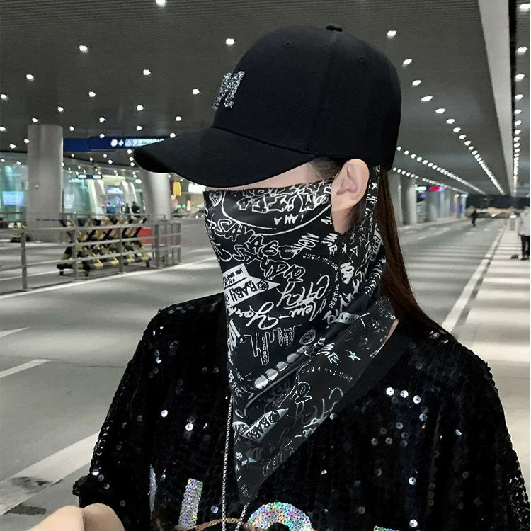 Paisley Print Neck Scarf with Ear Loop Face Cover