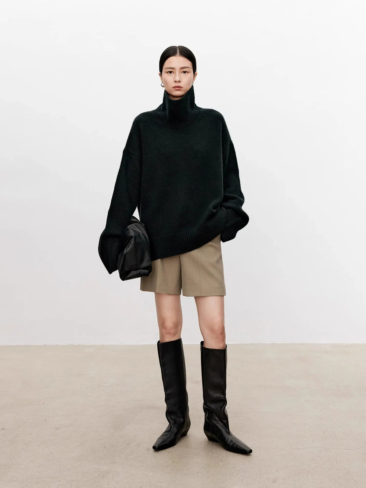 Women's Oversized Roll Neck Long Sleeve Sweater Casual Knit Layer