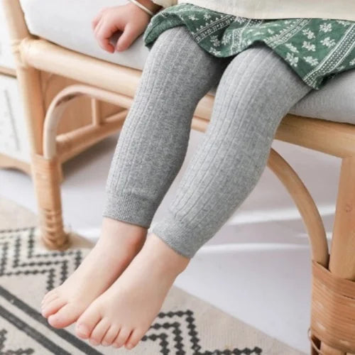 Children's Solid Ribbed Leggings with Full Length Footless Shape