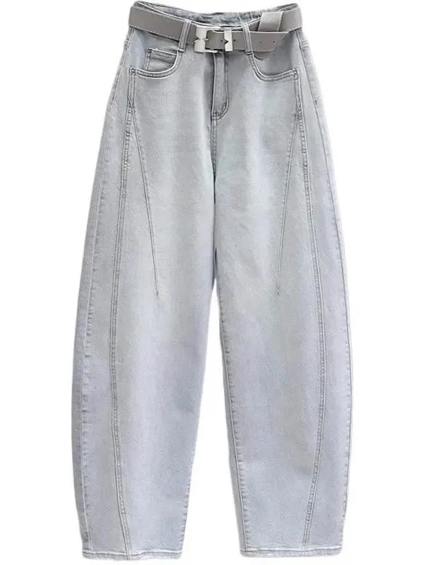 Women's Gray Balloon Leg Loose Fit Denim Jeans