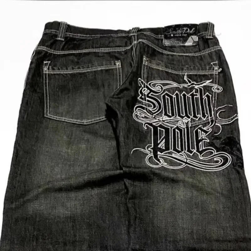 Men's Embroidered Wide Leg Denim Jeans for Casual Everyday Wear