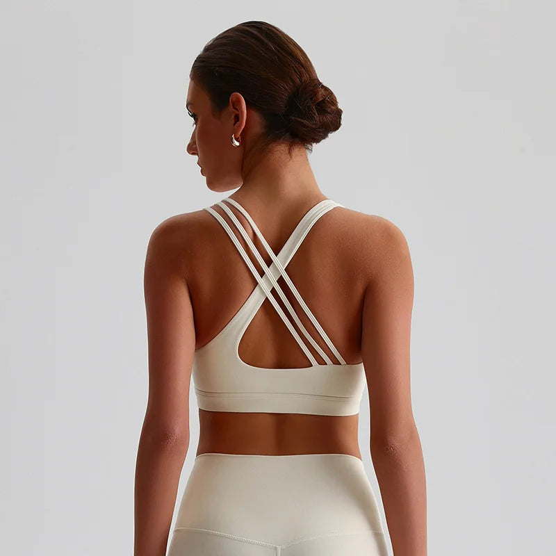 Women's Scoop Neck Multi Strap Cross Back Sports Bra
