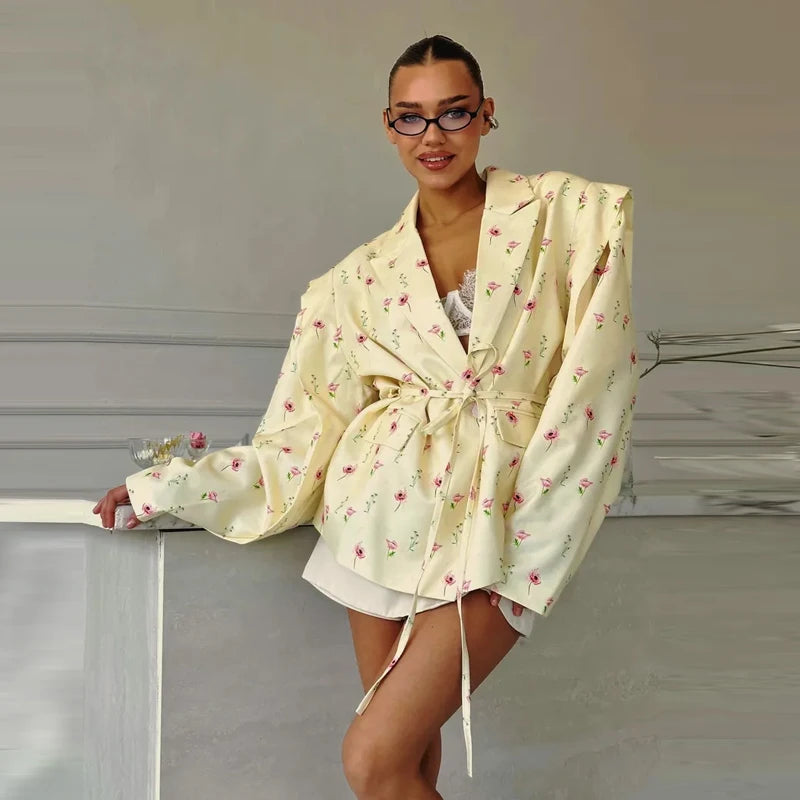 Women's Floral Tie-Waist Blazer