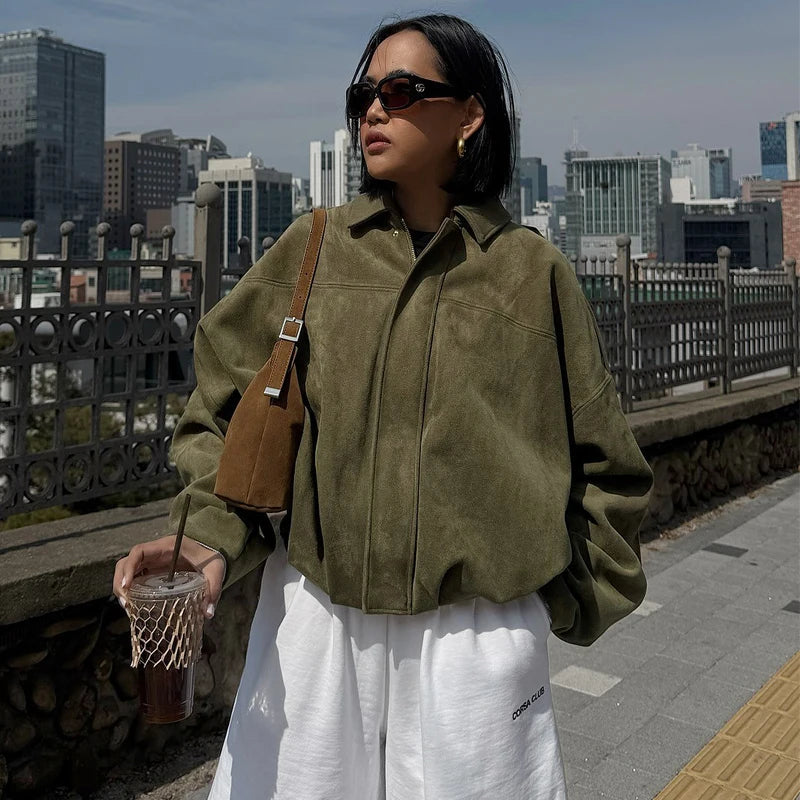 Women's Cropped Collar Zip Front Jacket for Layered Outfits