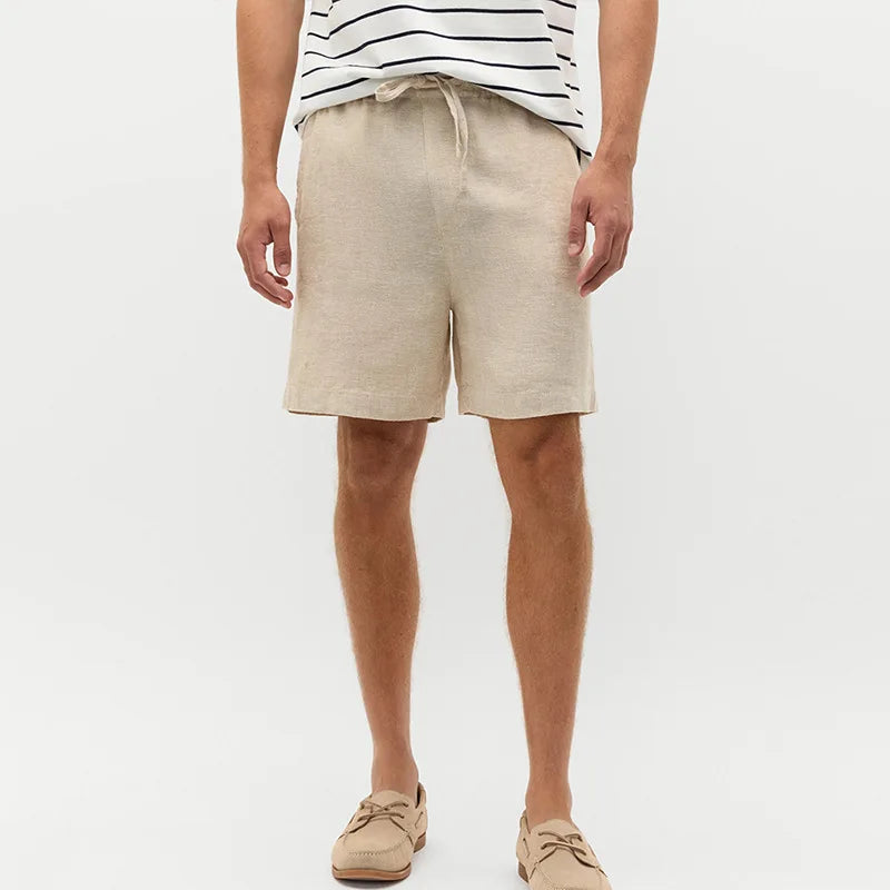 Men's Linen-Lyocell Loose Shorts with Elastic Waist and Pockets for Casual Outfits