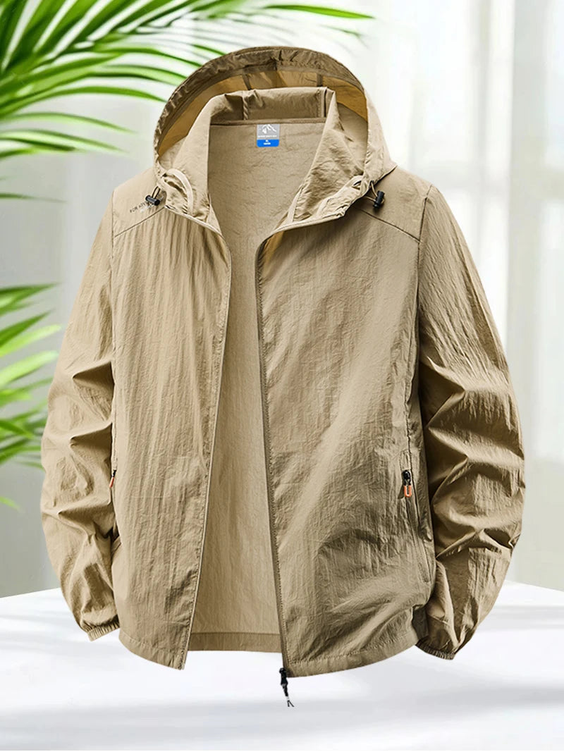 Hooded Long Sleeve Full Zip Outdoor Hiking Jacket with Pockets