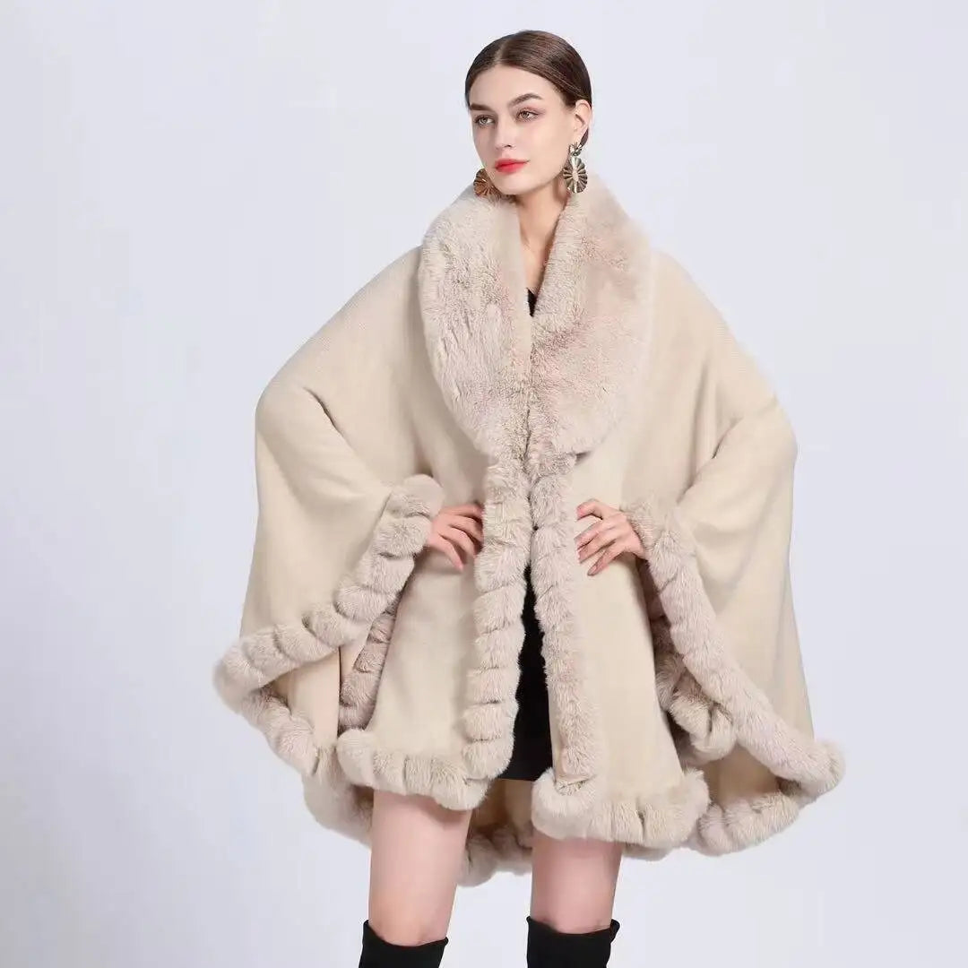 Plush Trim Open Front Cape for Layering over Outfits