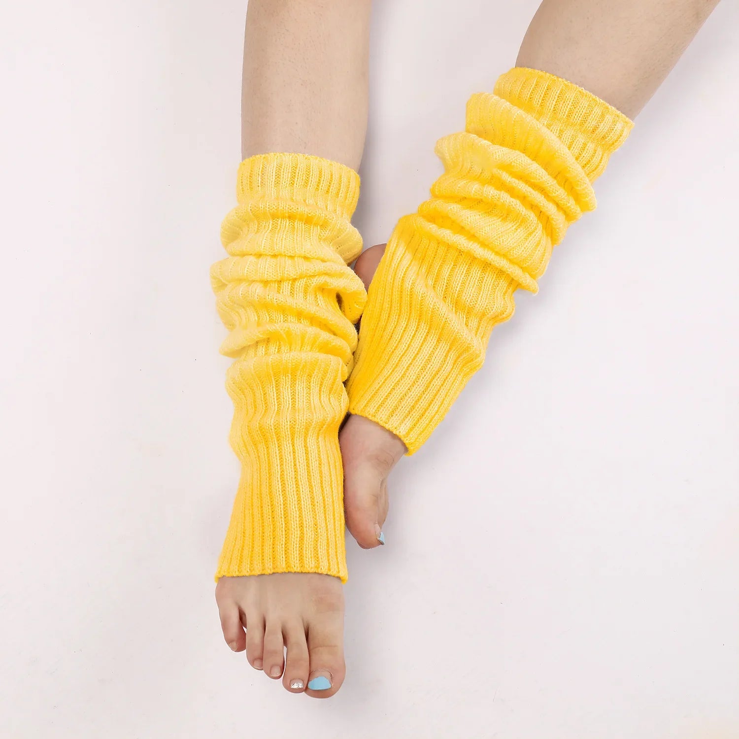 Solid Ribbed Leg Warmers with Slouchy Stirrup Shape