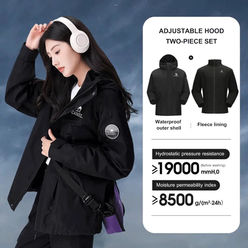 Hooded Long Sleeve Full Zip Outdoor Hiking Jacket with Pockets