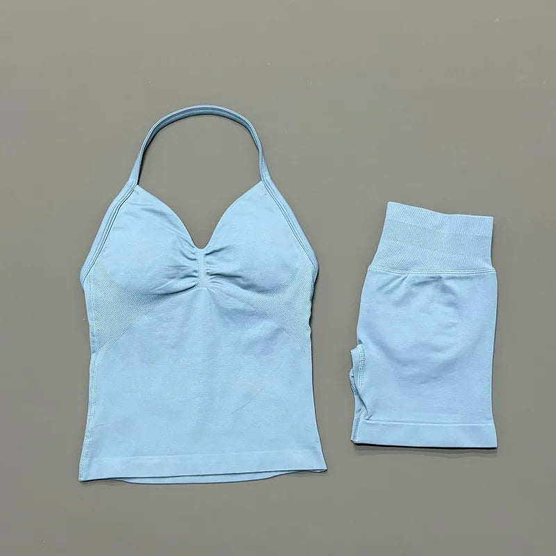 Women's Halter Tank And Shorts Yoga Set For Workout Outfits