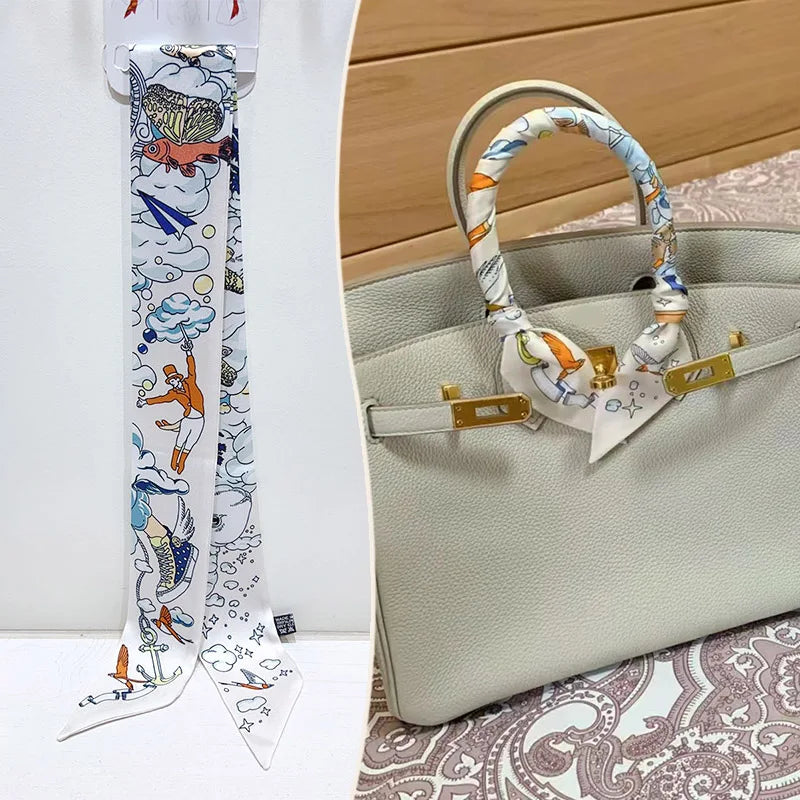 Printed Skinny Scarf for Neck and Bag Handle Styling