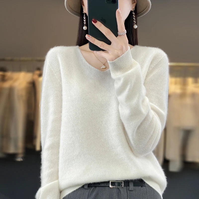 Women's V Neck Long Sleeve Sweater Casual Knit Layer